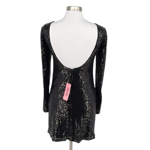 Chi Chi London Women’s Black Sequin Long Sleeve Mini Dress Stretch Size 4 New - Picture 2 of 13